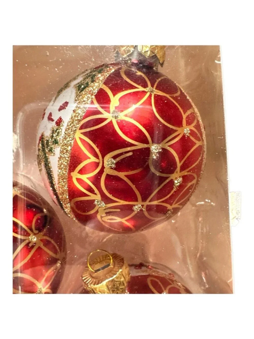 Holiday Time Classic Glittering Christmas Ornament Set (4) Vintage NOS
